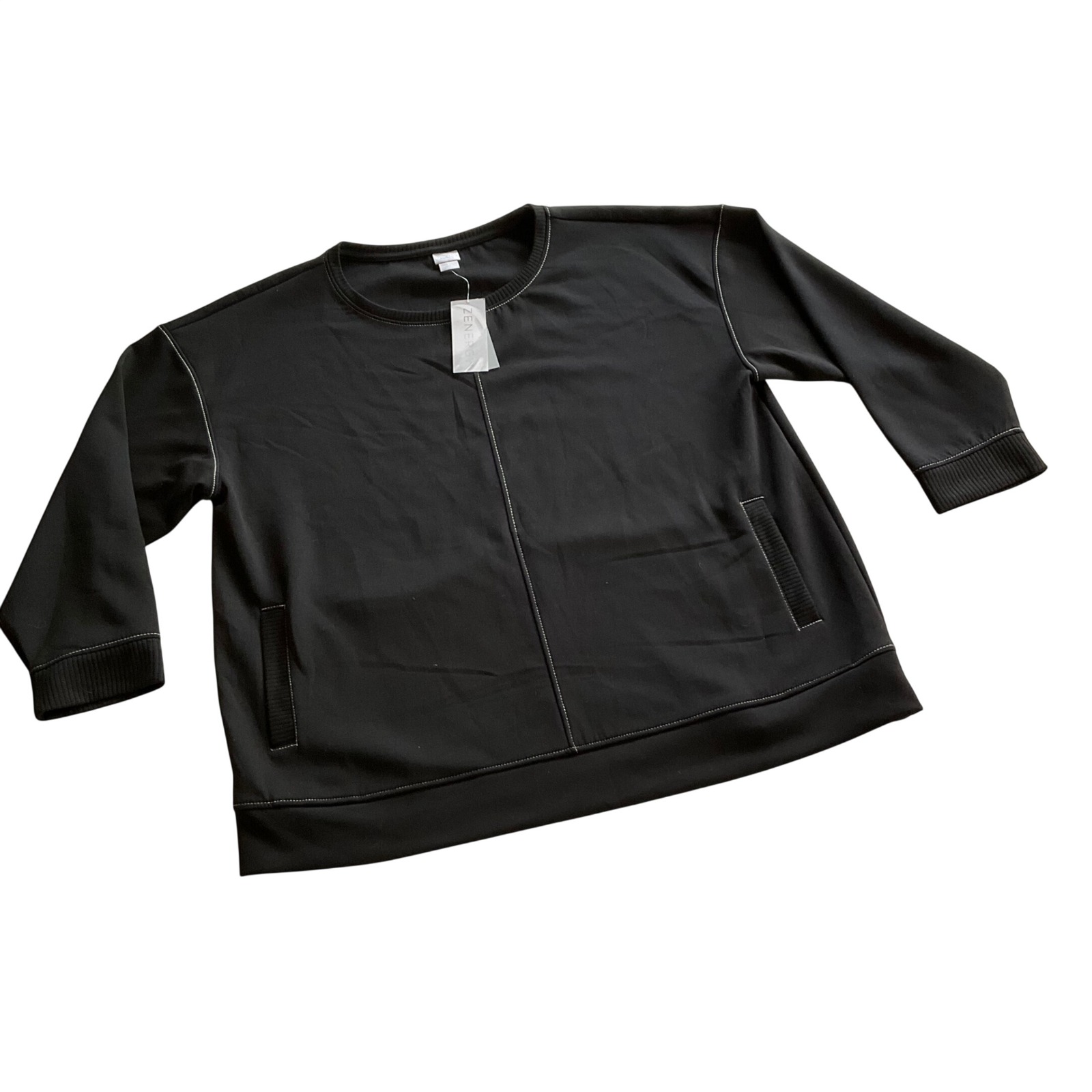 Chico's Zenergy Tunic Women 4 Black Contrast Stitch Long Sleeve Top 570316540
